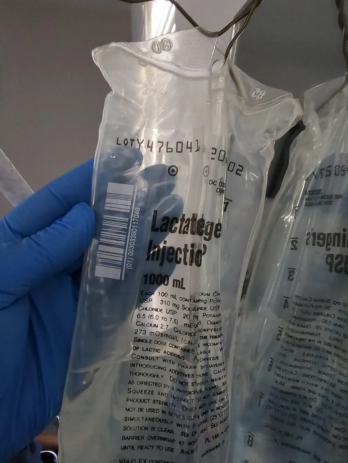 Sterile IV fluid bag used for hydration therapy at SerenIV & Wellness